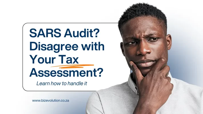 South African taxpayer reviewing SARS audit notice with documents and calculator