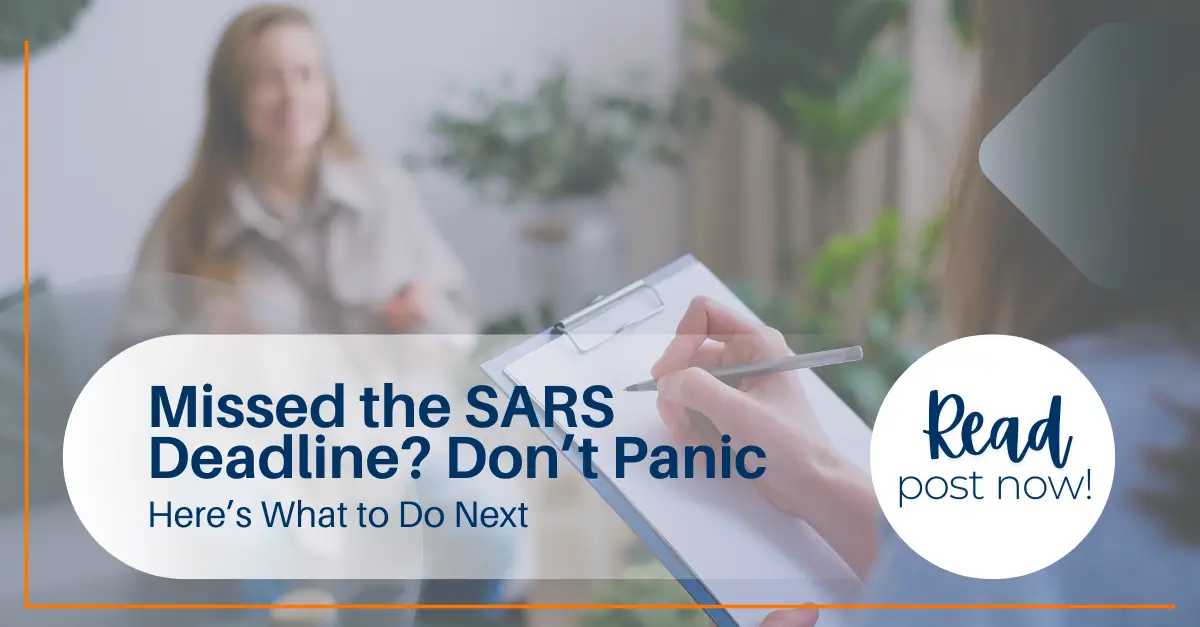 Person reviewing tax documents on laptop after missing the SARS deadline South Africa
