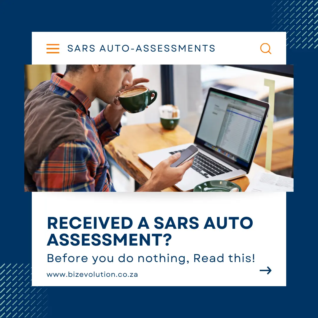 SARS Auto Assessment 2026 guide showing a taxpayer reviewing a SARS tax assessment before filing a return.
