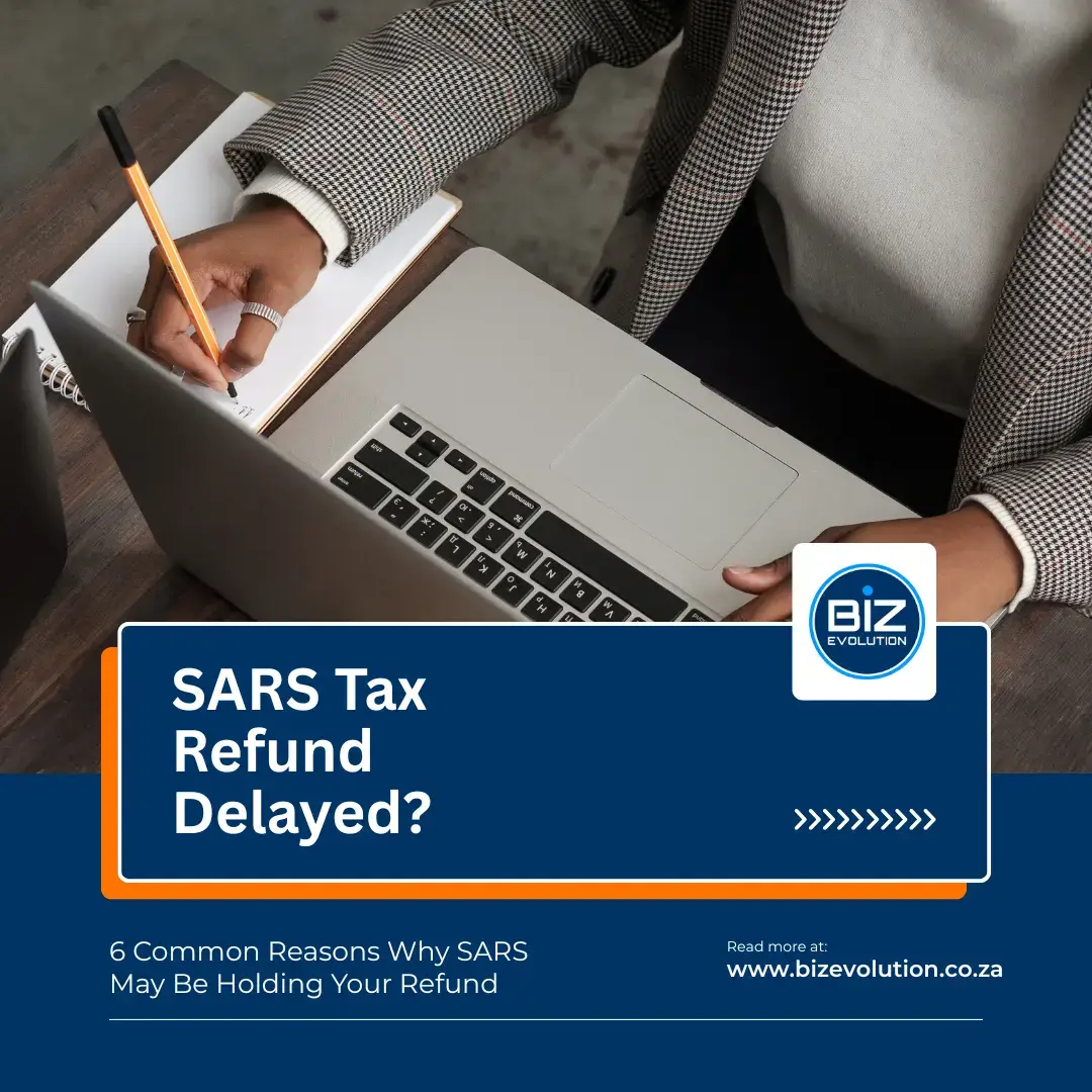 Taxpayer checking a delayed SARS tax refund during the 2026 tax season in South Africa.